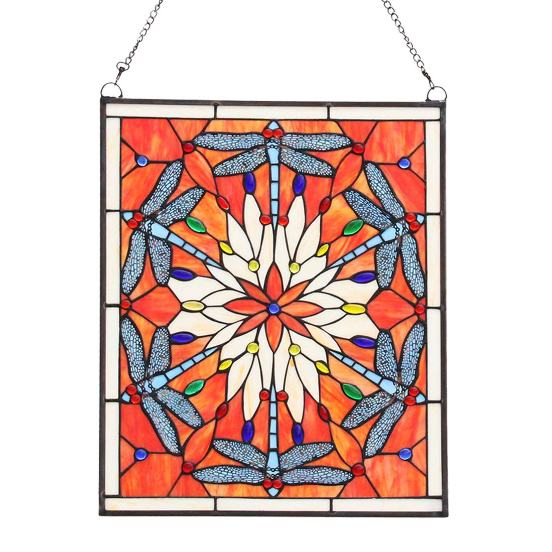 Panneau suspendu vitrail libellule rouge Tiffany, le cadeau ideal d'art decoratif en verre