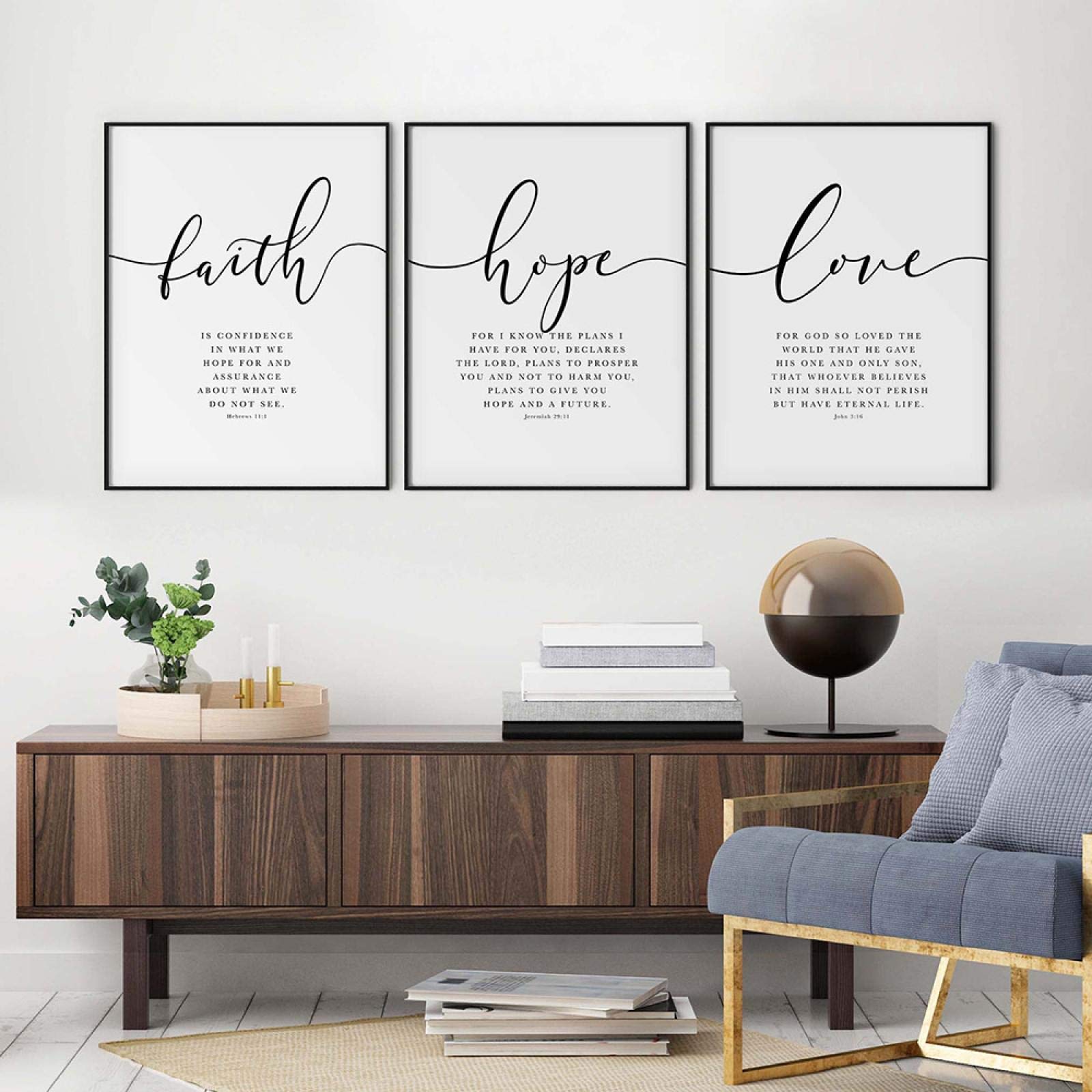Verso Cartel e impresiones Fe Esperanza Amor Arte de pared Imprimir Lienzo Pintura Carteles en la pared para la sala de estar Decor del hogar 70x90cmx3pcs Marco interno