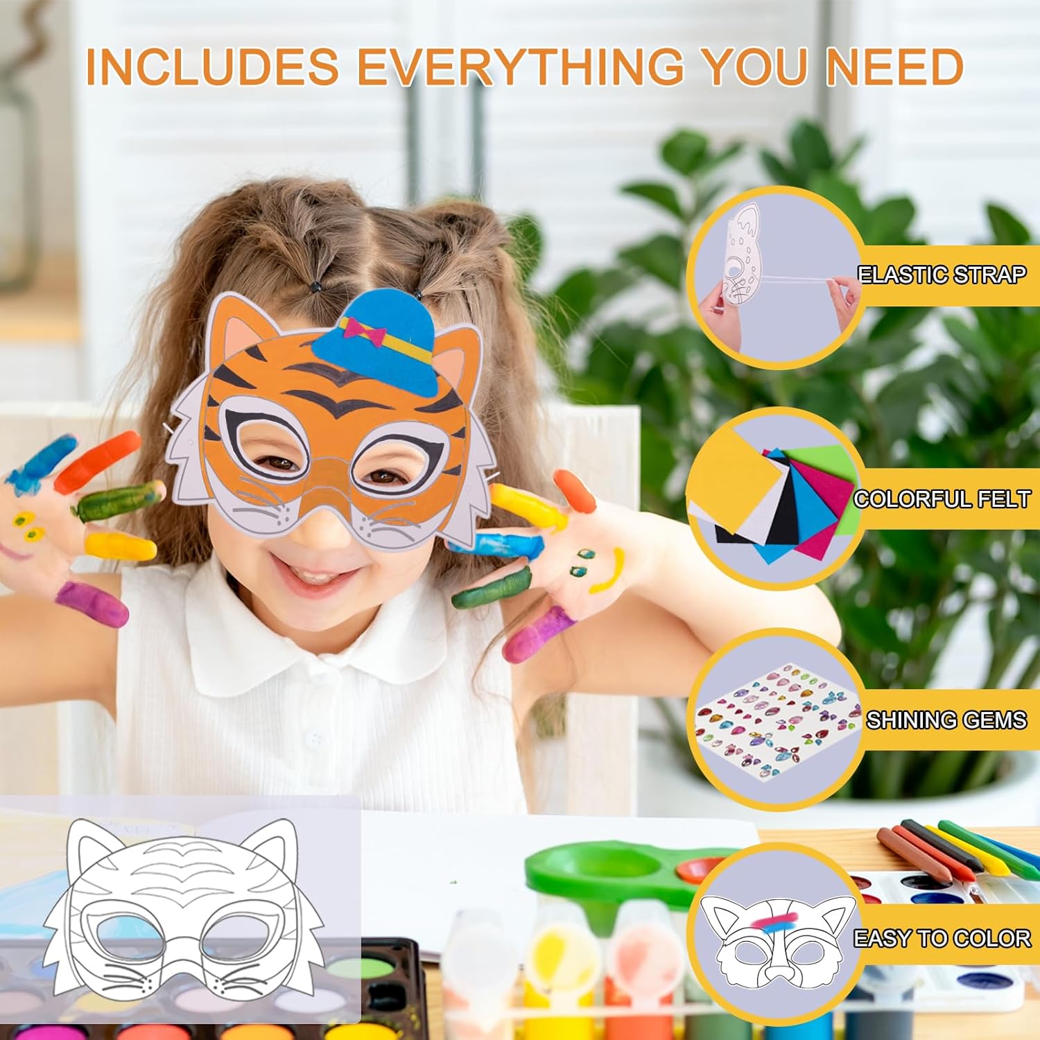 DIY 20 PCS Animal Paper Mask Kit with Gem and Felt, Art Craft Painting Kit for Kids Party Favors Gift Toys for Boys Girls - Image 3
