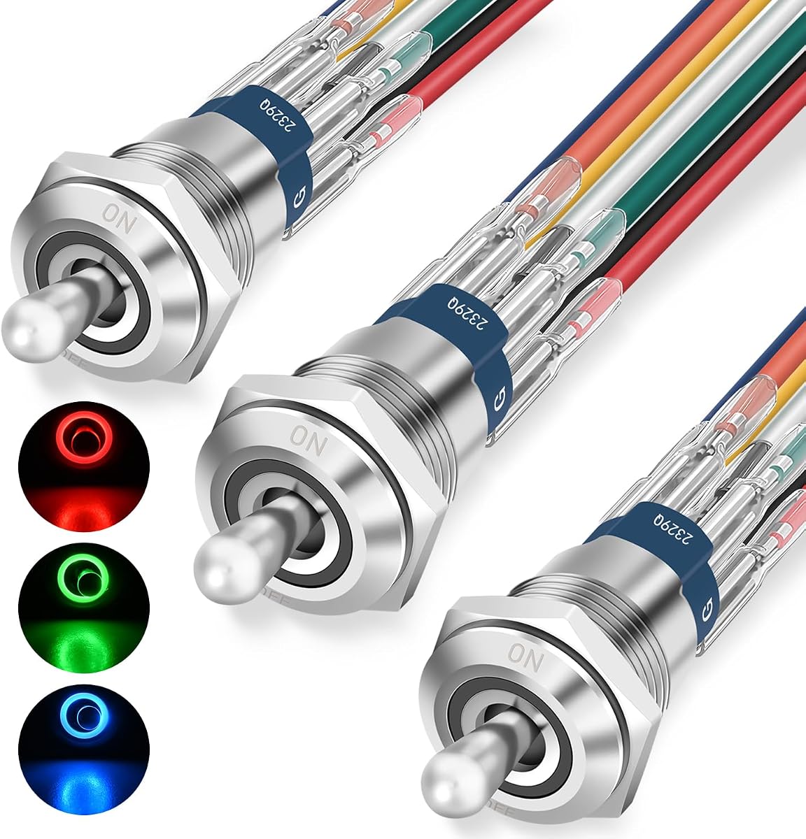 Nilight 3PCS RGB Interruptor de palanca ROJO Verde Azul LED iluminado con arnés con cable