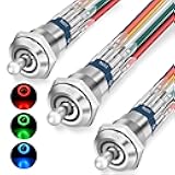Nilight 3PCS RGB Toggle Switch 12-24V Rocker Switch RED Green Blue LED Lighted w/Pre-Wired Harness Stainless Steel Latching On Off Switches Waterproof for Boats Cars Trucks RV, 2 Years Warranty