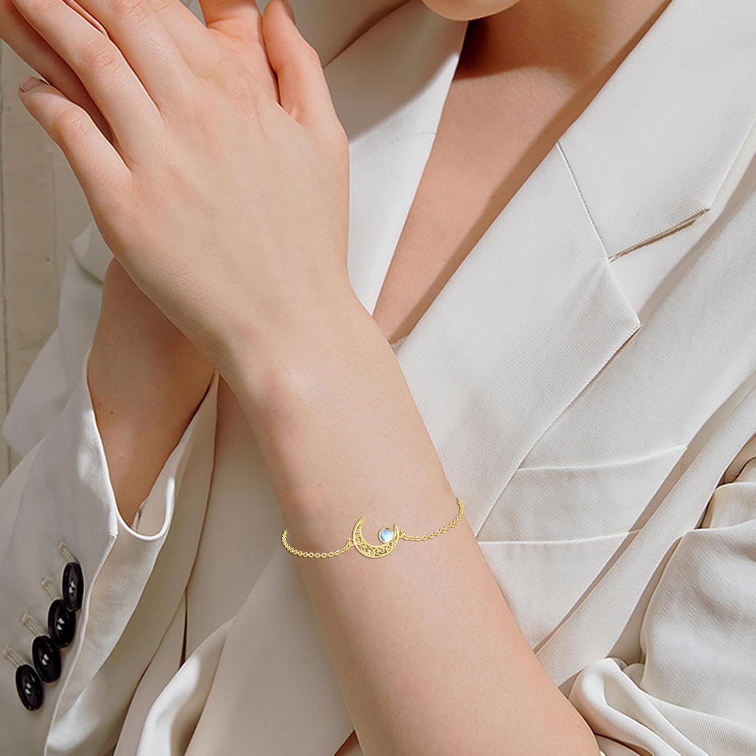 Moon Bracelet for Women 925 Sterling Silver Moonstone/Birthstone Moon Bracelet Butterfly/Dragonfly Bracelet Celtic Moon Butterfly Dragonfly Jewelry Gifts for Women - Image 5