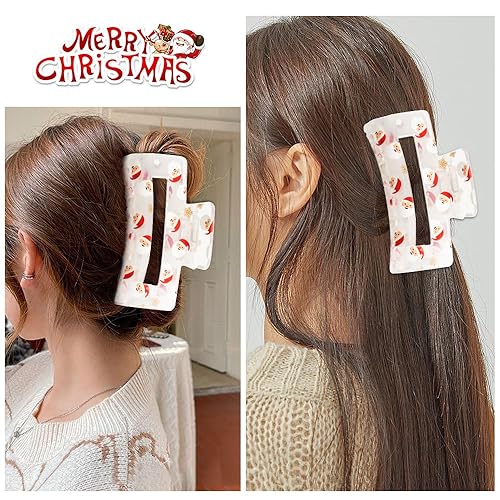 Miniatura 3 de Pinzas para el cabello de Navidad para mujeres y niñas, grandes, de Papá Noel, exquisitos clips de garra para cabello grueso y fino, pinzas de pelo