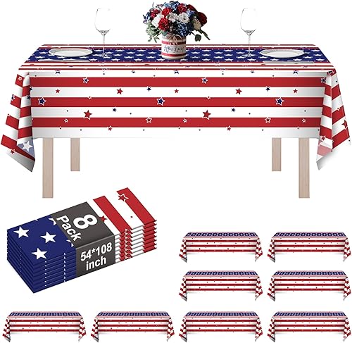 Vista 43 de Paquete de 8 manteles de plástico de 54 x 108 pulgadas, manteles desechables para mesas de 6 a 8 pies, mantel rectangular para mesas para fiestas