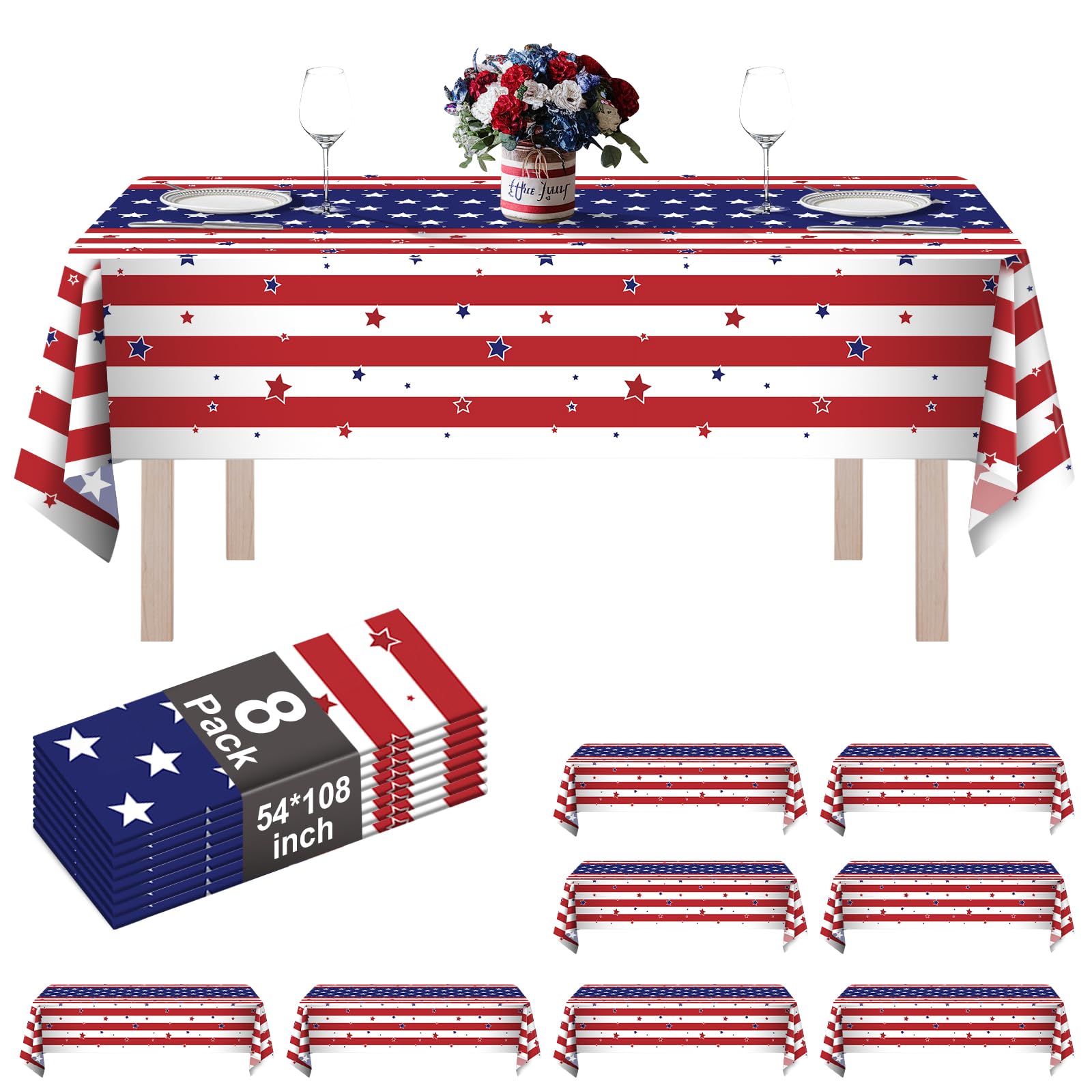 ZHZJCKSHB 8-Pack American Flag Plastic Tablecloth