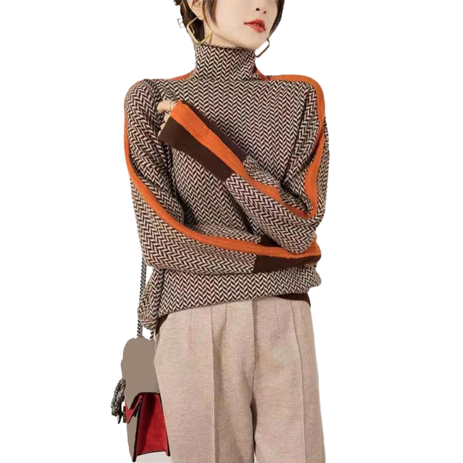 Acquista Autunno Nuove donne Contrasto Colore Maglione Cardigan O-Collo
