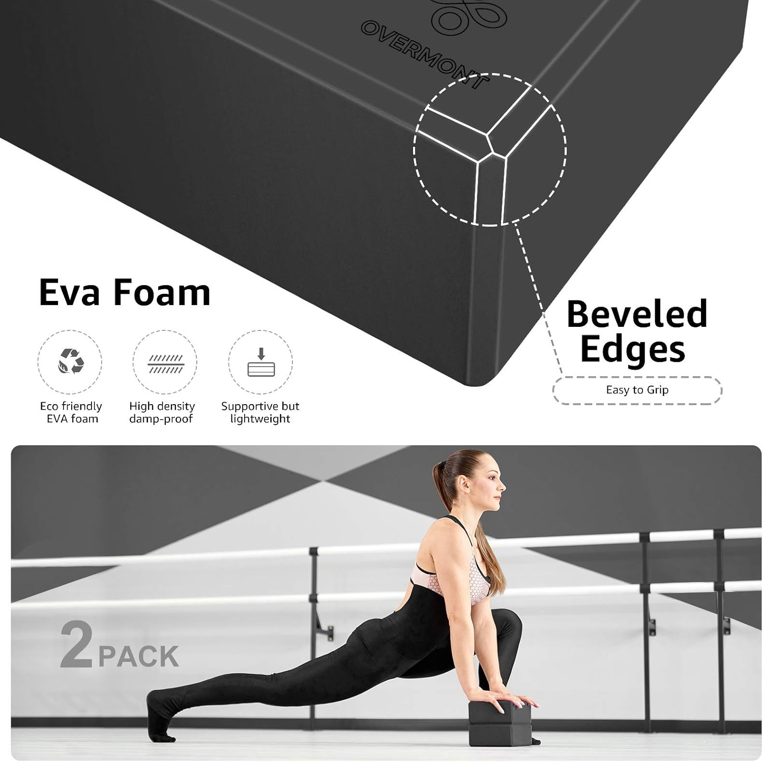 Overmont Yoga Block 2 Pack Supportive Latex-Free EVA Foam Soft Non-Slip Surface for General Fitness Pilates Stretching and Meditation 8.3"x6"x3" : Sports & Outdoors