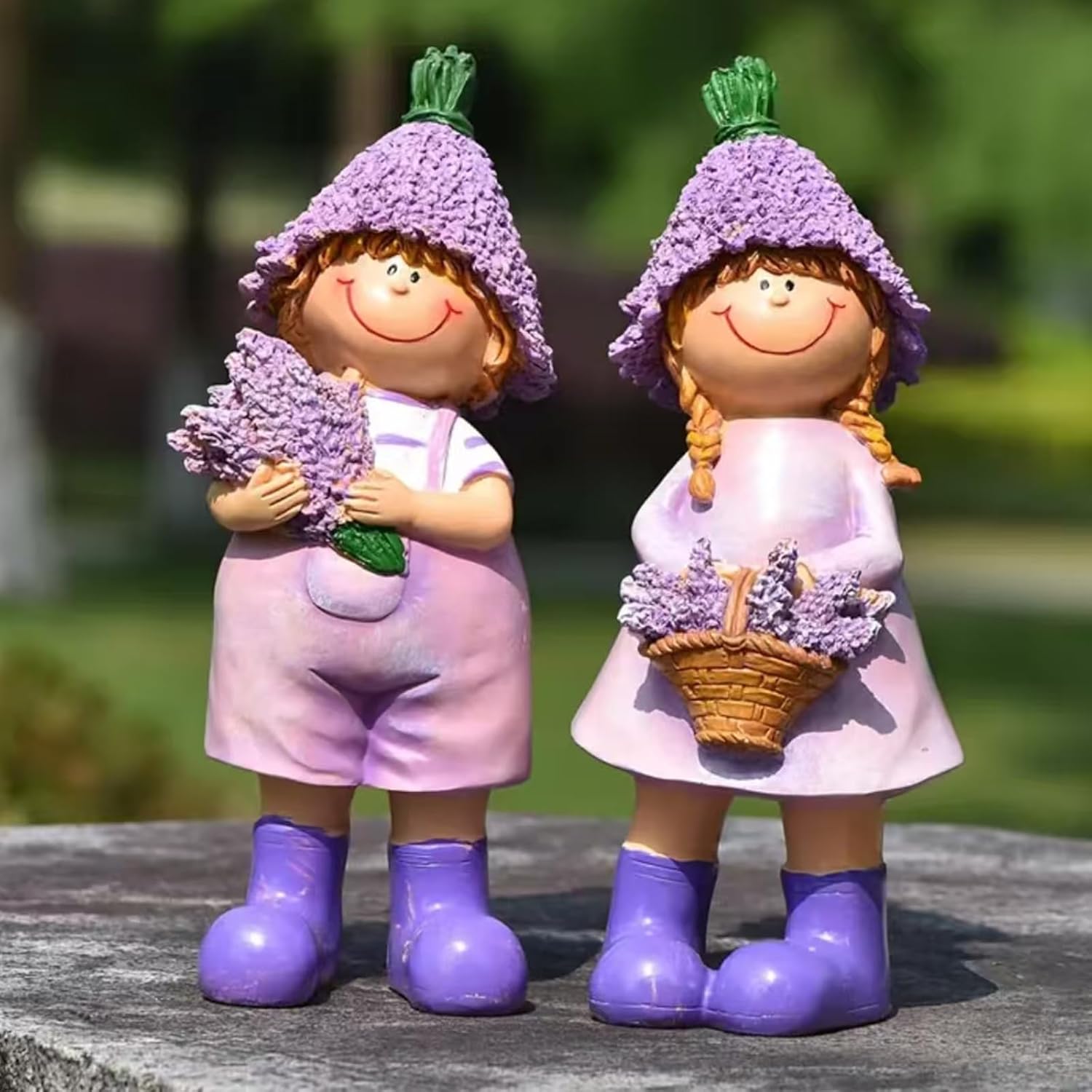 Figurines Spring Decor Garden Decor for Outside Whimsical Boy and Girl Outdoor Decor Resin Lavender Theme Spring Home Decor Indoor for Valentine's Day