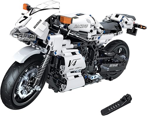 WINNER SPACE Creator Expert - Kit de bloques de construcción de motocicleta de carreras blancas juegos de ladrillos MOC juguetes STEM para niños y