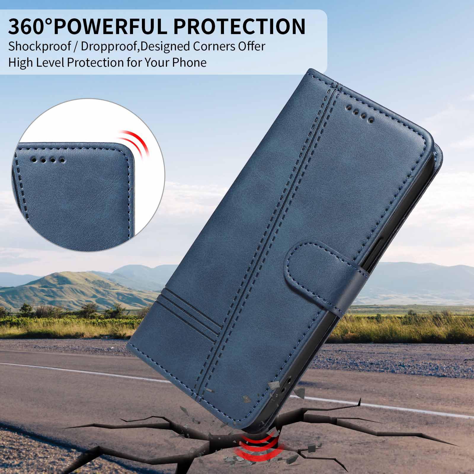 Etui z klapką do telefonu Samsung Galaxy S25 Ultra/S25 Plus/S25, skórzane etui portfelowe na telefon z stojakiem na karty, etui foliowe, odporne na wstrząsy, tworzywo TPU wewnątrz, niebieskie,