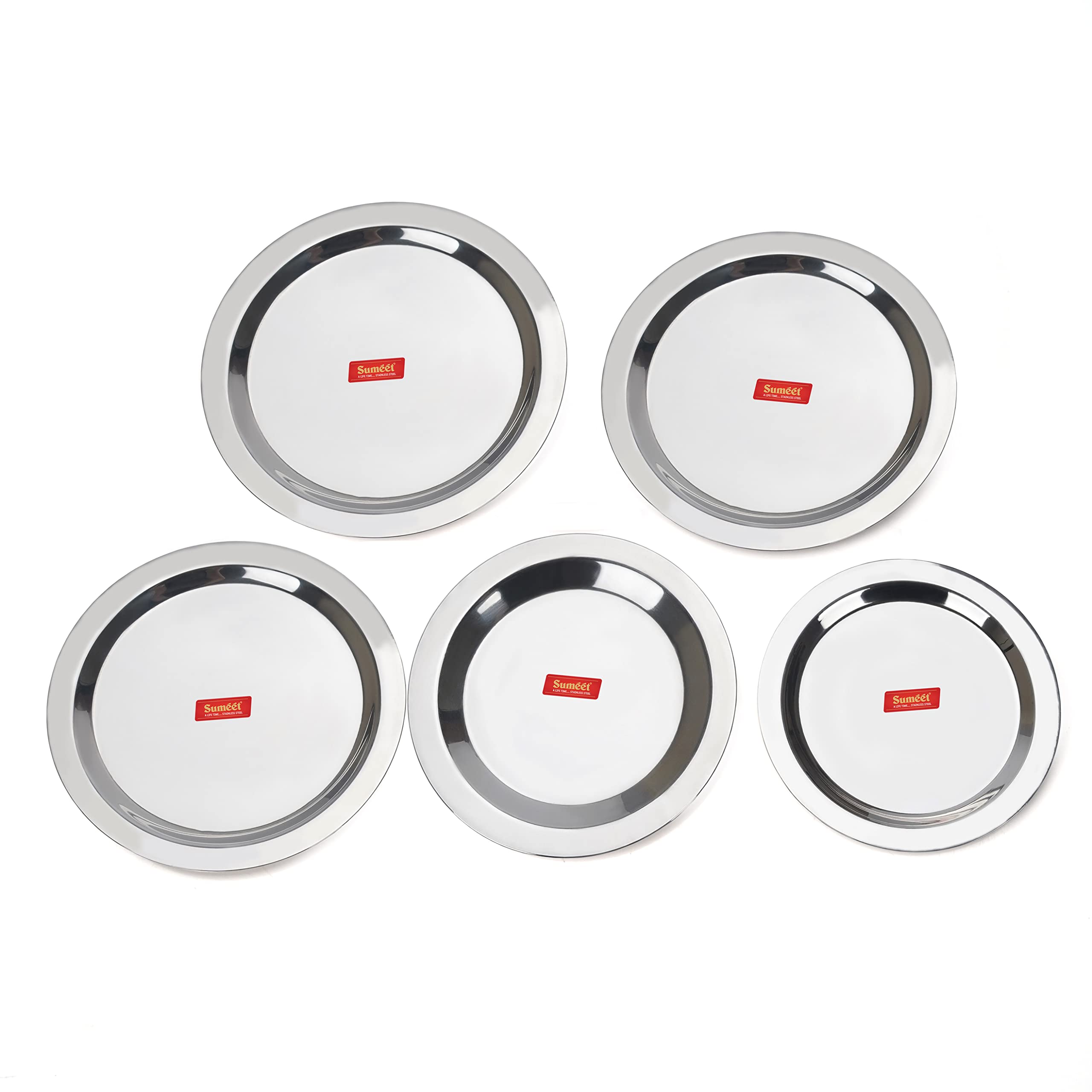 Sumeet Stainless Steel Heavy Gauge Ciba/Lids/Tope/Cheeba Cover Set of 5 Pcs (12.3cm, 13.8cm, 15.5cm, 16.7cm, 18.5cm), Silver