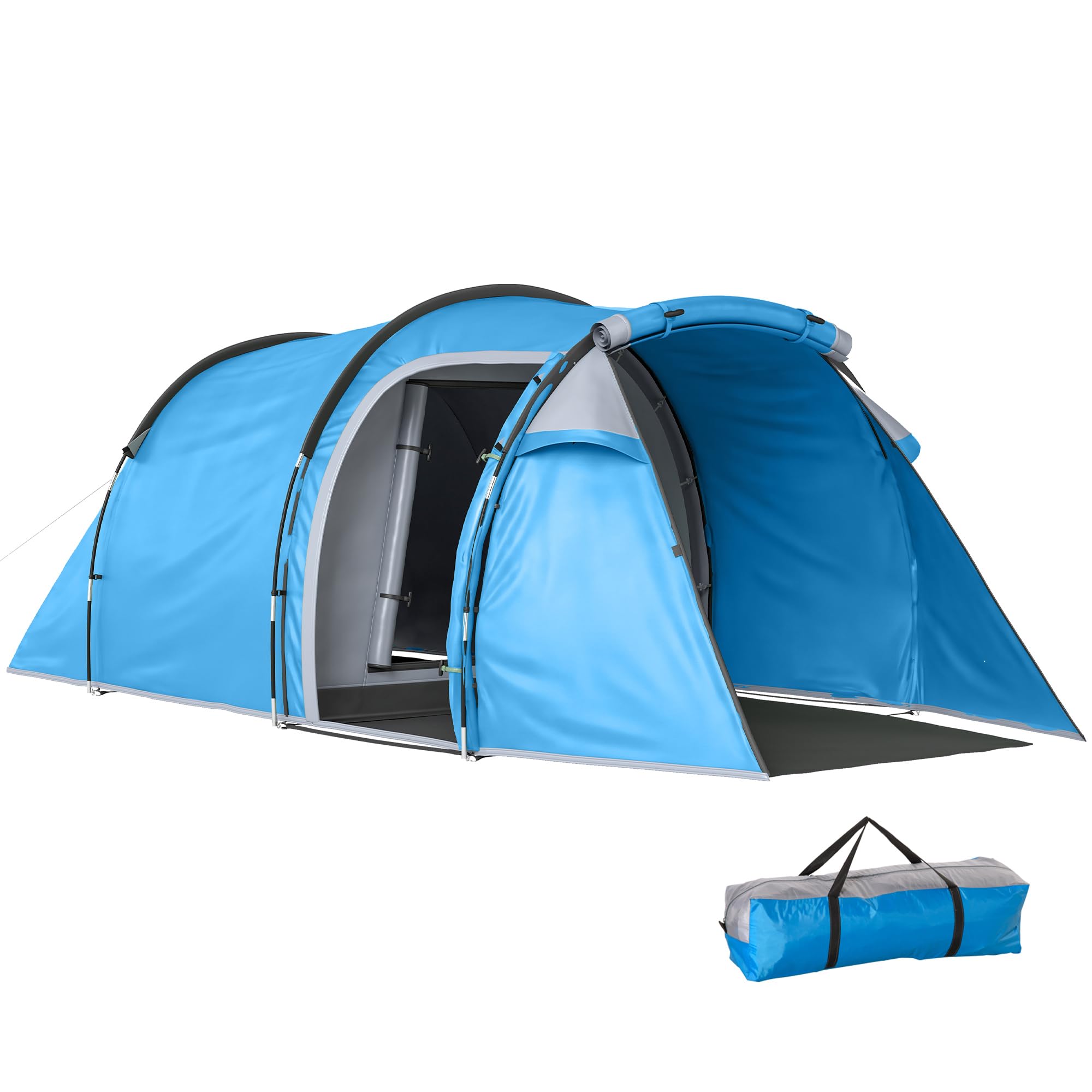 Outsunny Tunnelzelt für 2-3 Personen, Campingzelt mit Vorraum Lampenhaken 2000mm Wassersäule, Wasserdicht Familienzelt, Gruppenzelt für Camping Reise Trekking Garten