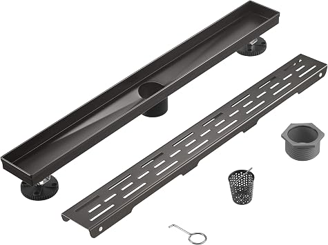 HEATGENE 36-Inch Linear Shower Drain in Venetian Bronze - Stainless Steel Rectangular Shower Floor Drain - Removable Decorative Cover - Adjustable Leveling Feet - CUPC Certified