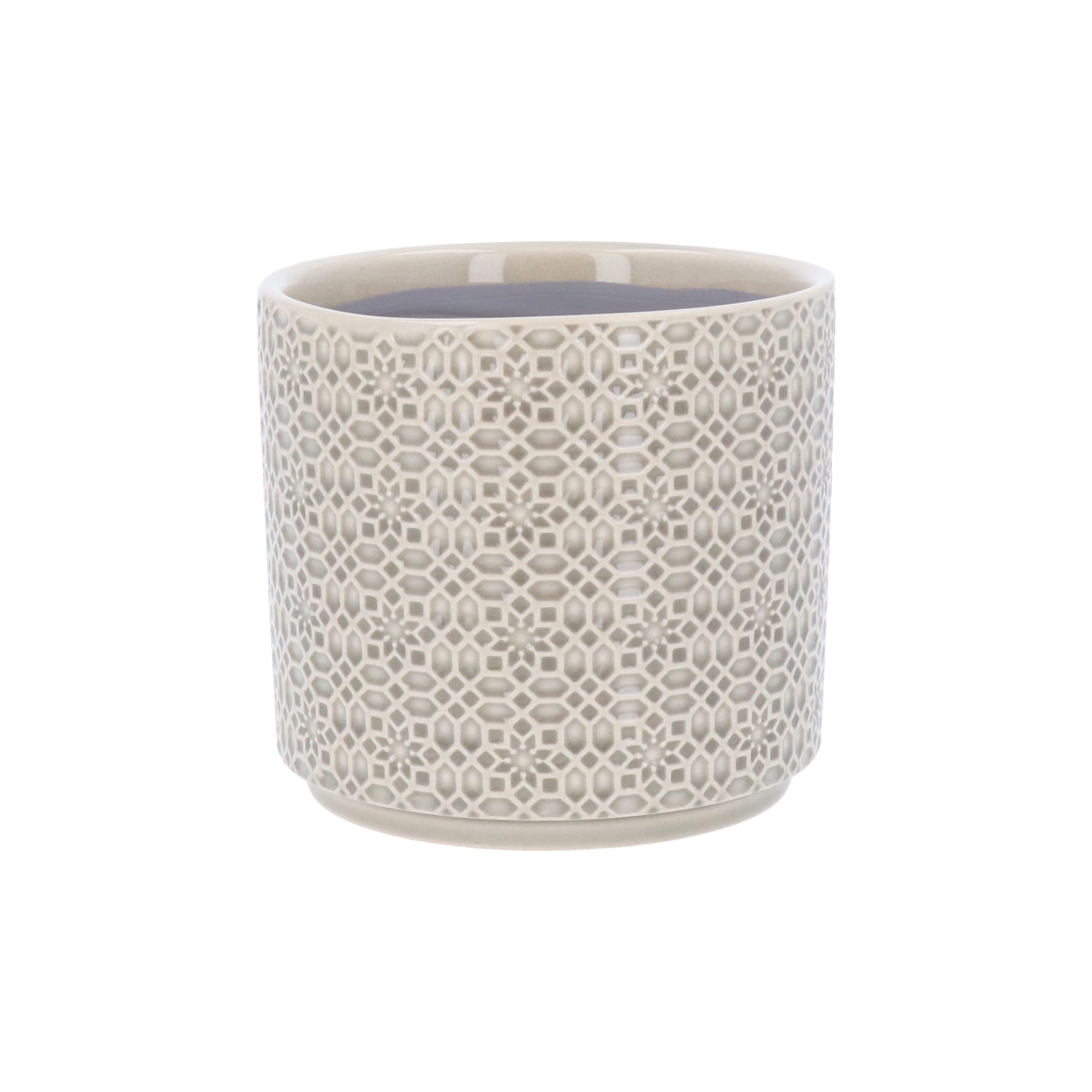 Gisela Graham Grey London Stoneware Plant Pot Cover, Light Tile Design,12Cm X 14Cm, Glazed