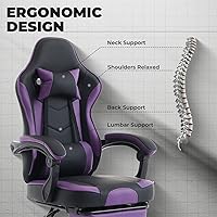 Vista 4 de Silla de escritorio para juegos para adultos, silla ergonómica para juegos con reposapiés, reposacabezas y soporte lumbar, material de cuero, altura