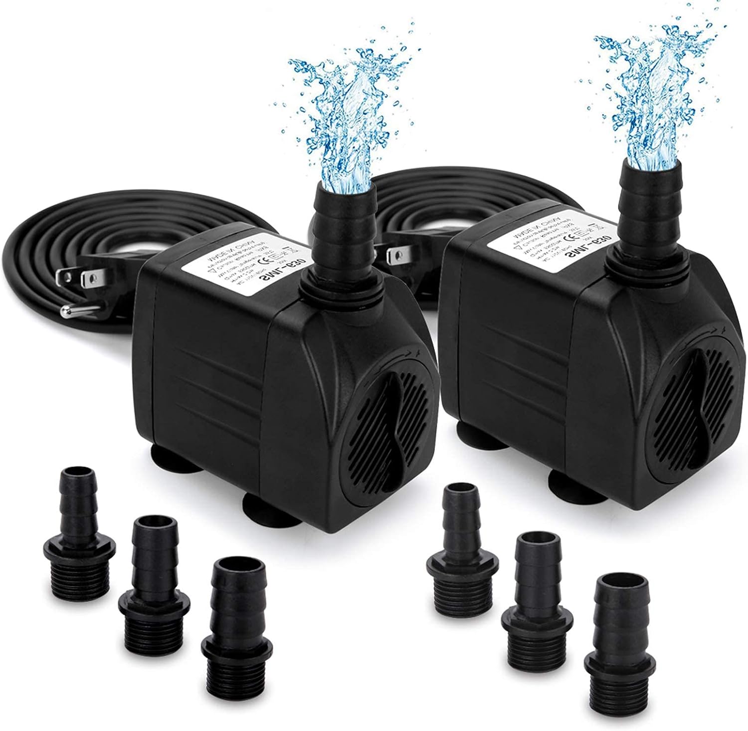 GROWNEER 2 Packs 550GPH Submersible Pump 30W Ultra Quiet Fountain Water Pump, 2000L/H, with 7.2ft High Lift, 3 Nozzles for Aquarium, Fish Tank, Pond, Hydroponics, Statuary