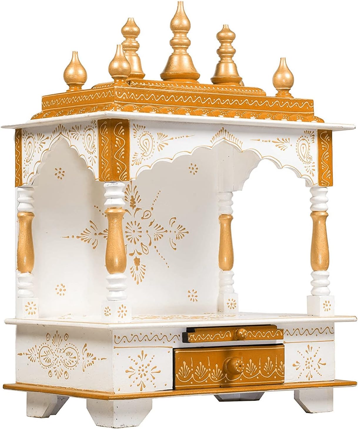 Kamdhenu Art and Craft Wood Home Temple (Brown, Gold and White, 12 Inch X 18 Inch X 24 Inch)