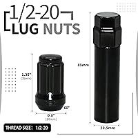 Vista 2 de 20 piezas de tuercas de lengüeta negras de 1/2-20, tuercas hexagonales de remolque de 1,35" de altura, asiento cónico de 60 grados con llave