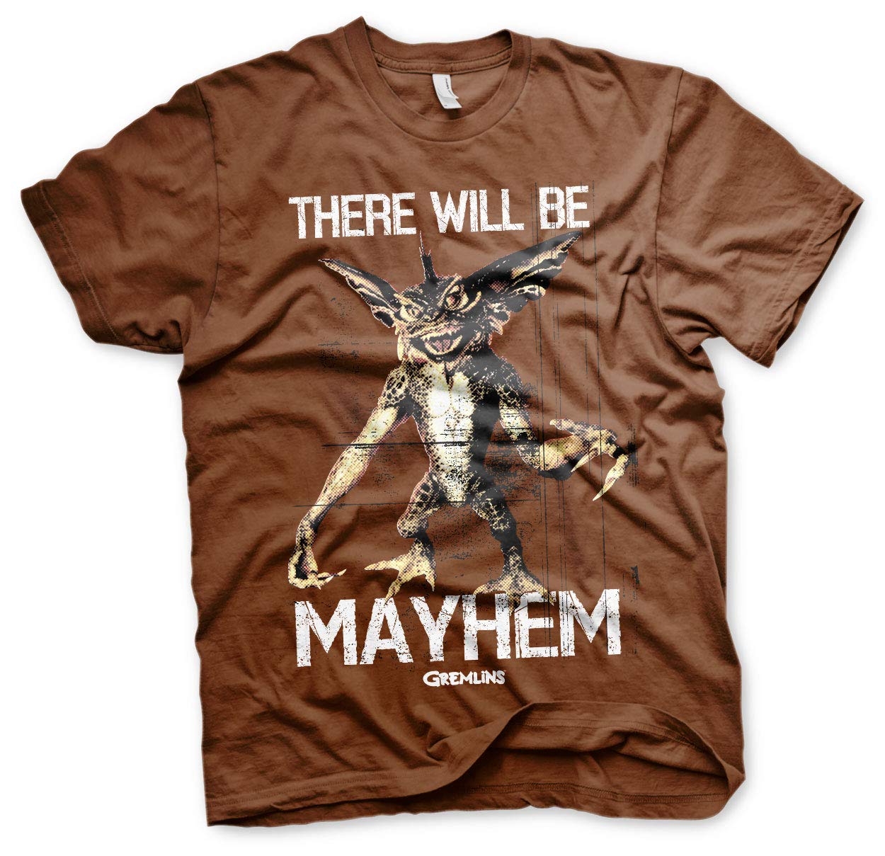 Gremlins Officially Licensed There Will Be Mayhem Mens T-Shirt (Brown), Large