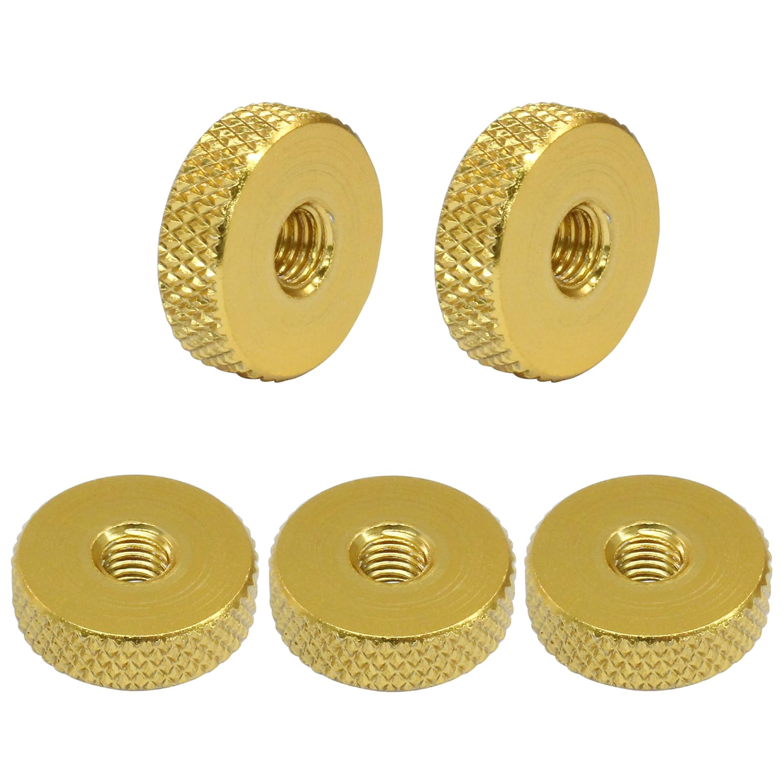 Zorfeter 5Pcs Golden M5 x 16mm x 5mm Flat Knurled Nut, Lock Adjusting Nuts Thumb Nuts Aluminum Alloy, Good for Furniture Equipment