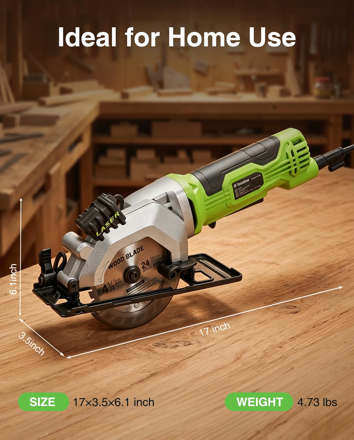 TaskStar Mini Circular Saw - Laser Guide & 3 Blades -5