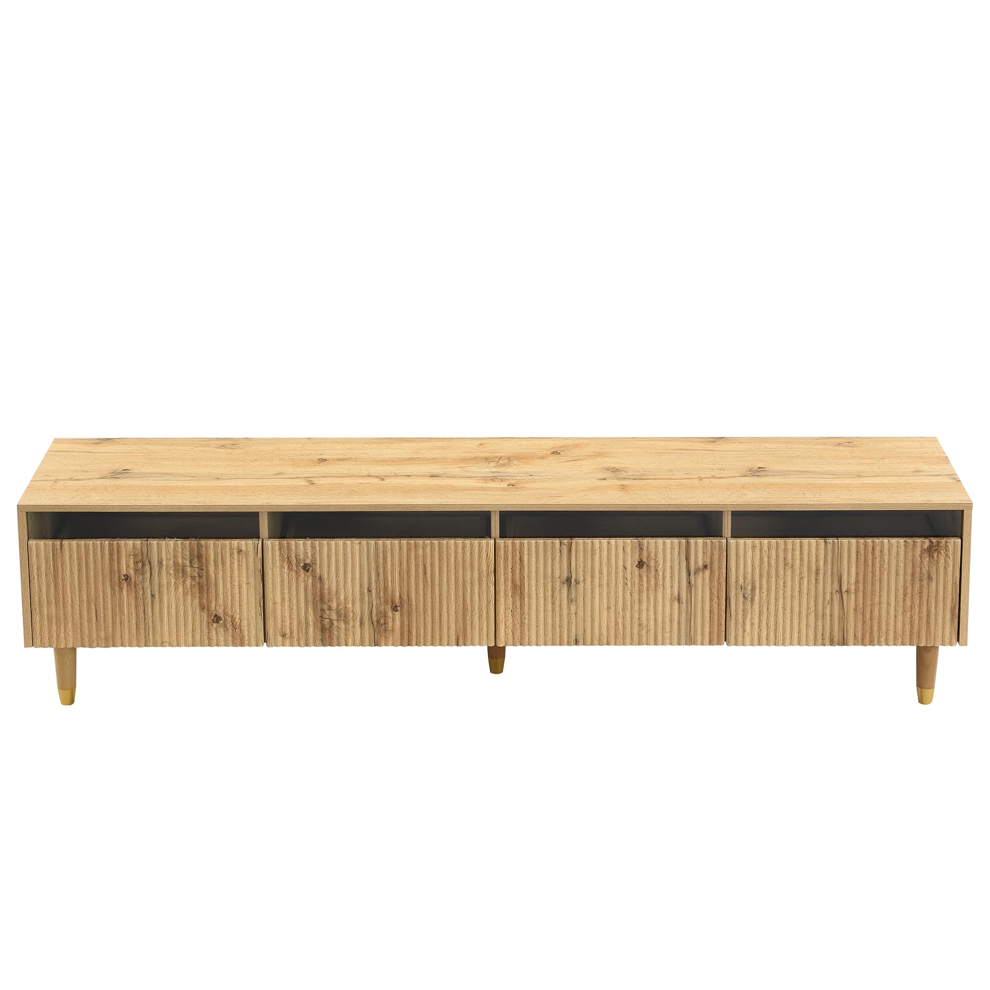 Kebnor Moderno juego de muebles LED: mueble de TV con 4 puertas y mesa de café con 2 cajones, diseño de madera dorada, iluminación LED, estructura ondulada y frontal acrílico (juego de muebles 110 x