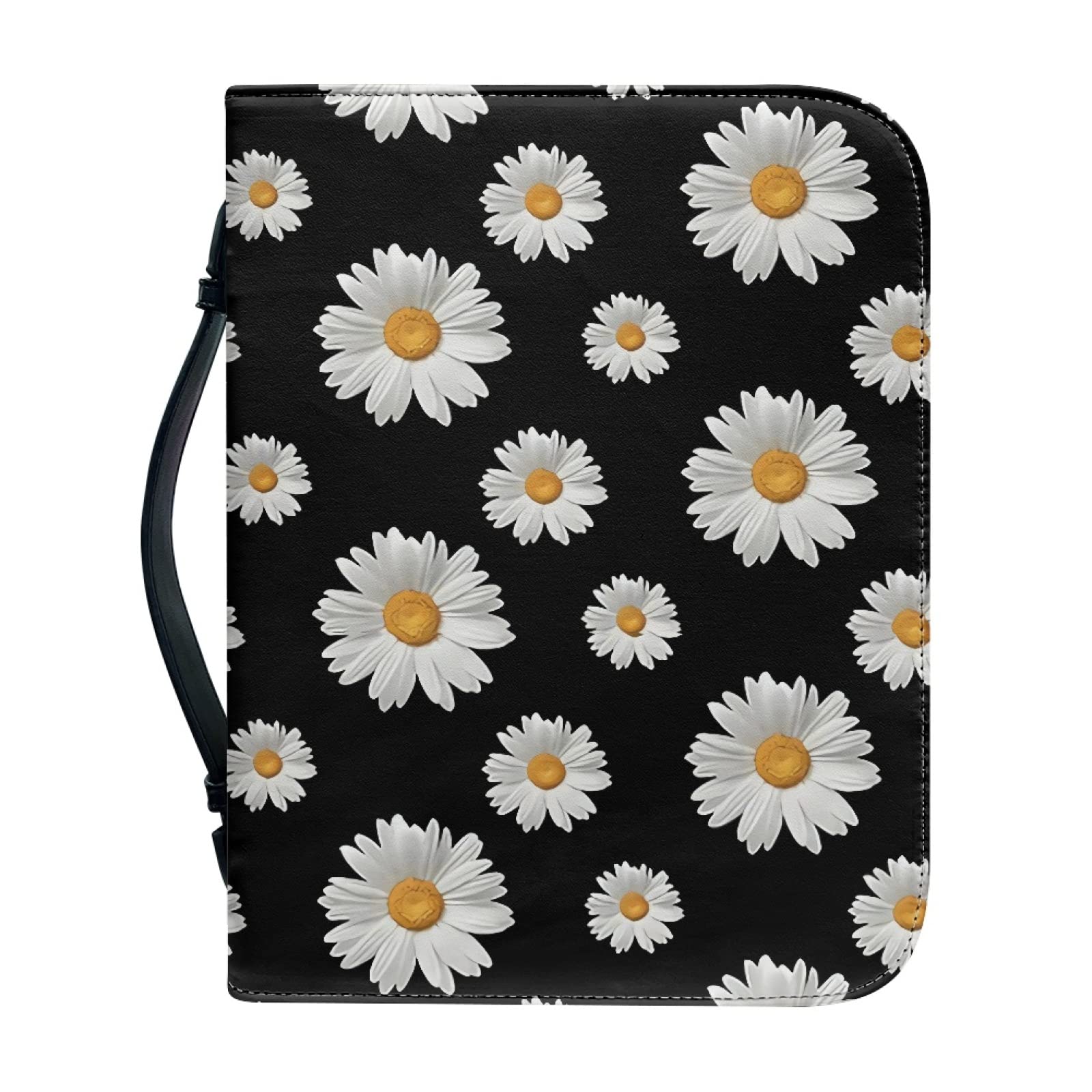 Kuiaobaty Daisy Flowers Book Case Zipper Organizer, Black Handle Carrying Book Case Church Bag Bible Protective with Inside Pocket — image 1