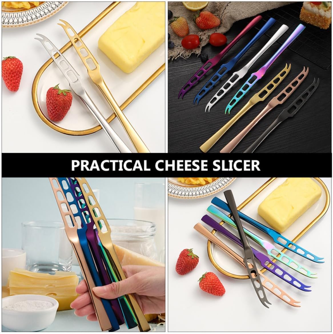 Stainless Steel Cheese Cutter and Butter Knife with Smooth Surface and Easy to Cut Food Feature, for Baking Supply and Restaurant Use, Golden Kitchen Gadget for Cake and Food