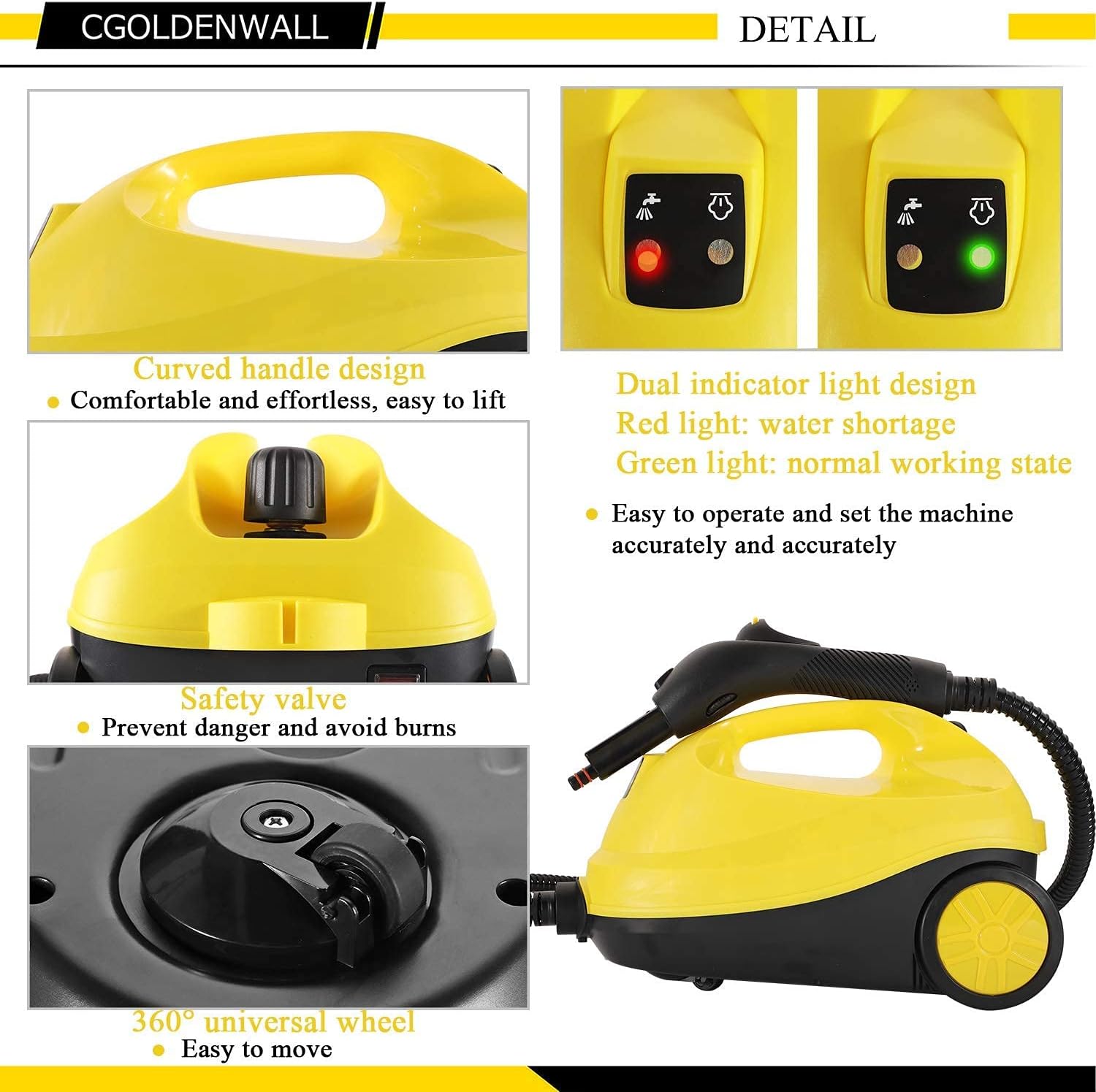 Free Shipping Offer CGOLDENWALL Floor Steam Cleaner Heavy Duty Cleaning Steamer 1500W High Temperature Steam Cleaning Tool for Floors Cars Kichen Home Use