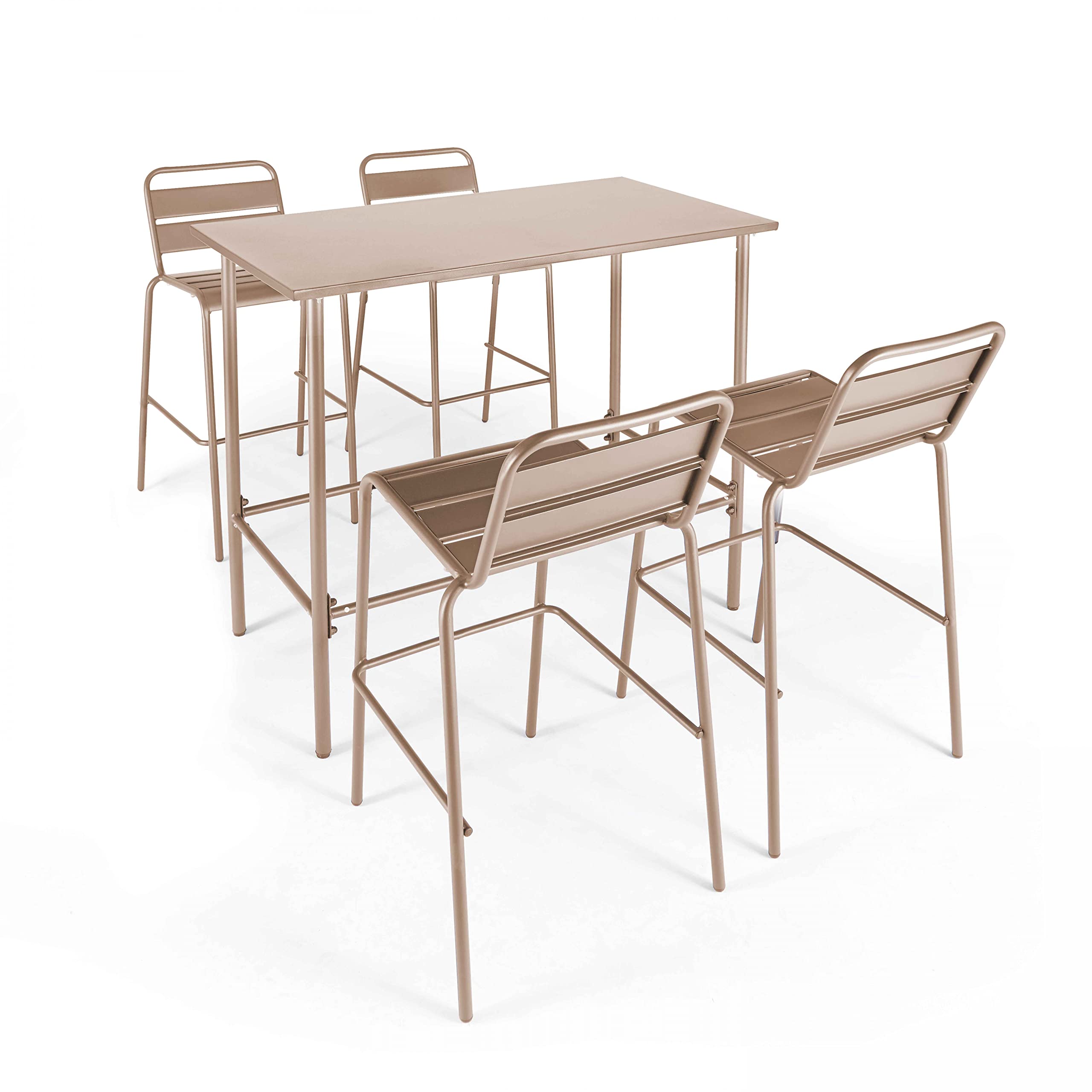 Oviala Ensemble Table Haute et 4 chaises de Bar en métal Taupe - Palavas