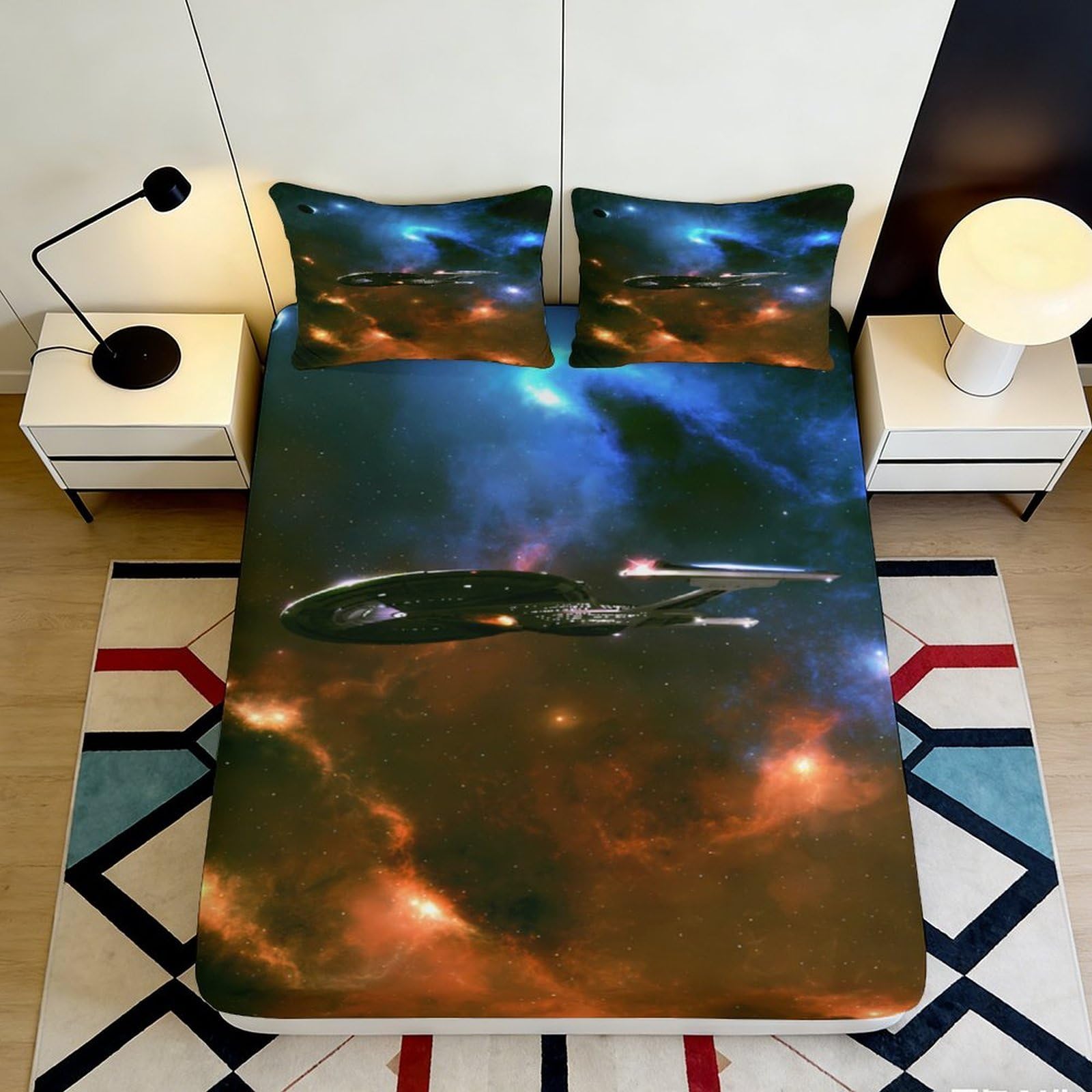 3D Printed Galaxy Starry Sky Fitted Sheet Microfiber Soft Mattress Cover Cosmic Nebula Design for Bedroom Decor 120x200cm 140x200x25cm