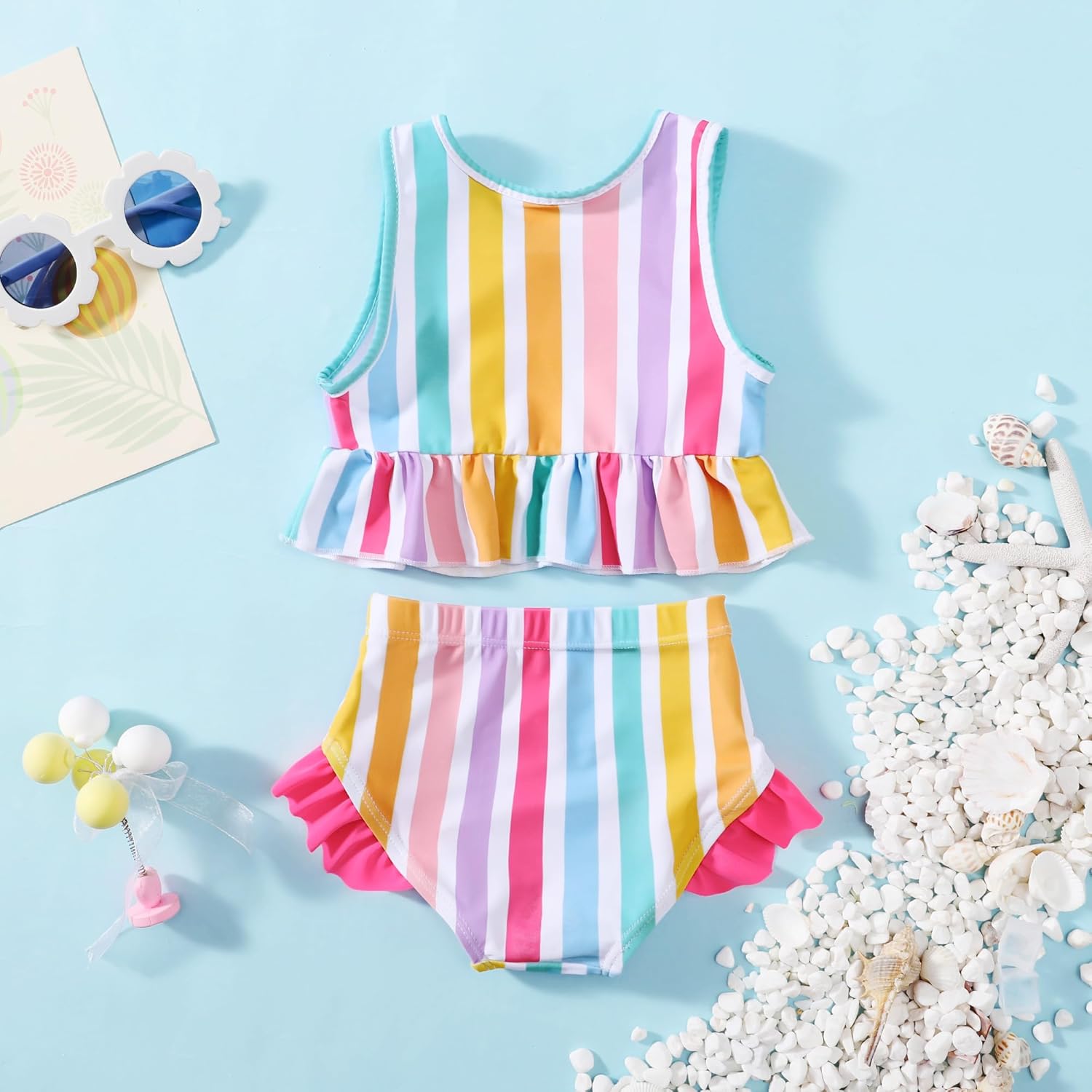 Baby Swimsuit Girl Two Piece Bathing Suit Ruffle Tankini Set Toddler Girls Summer Sleeveless Beach Swimwear 1-7Y - Image 2