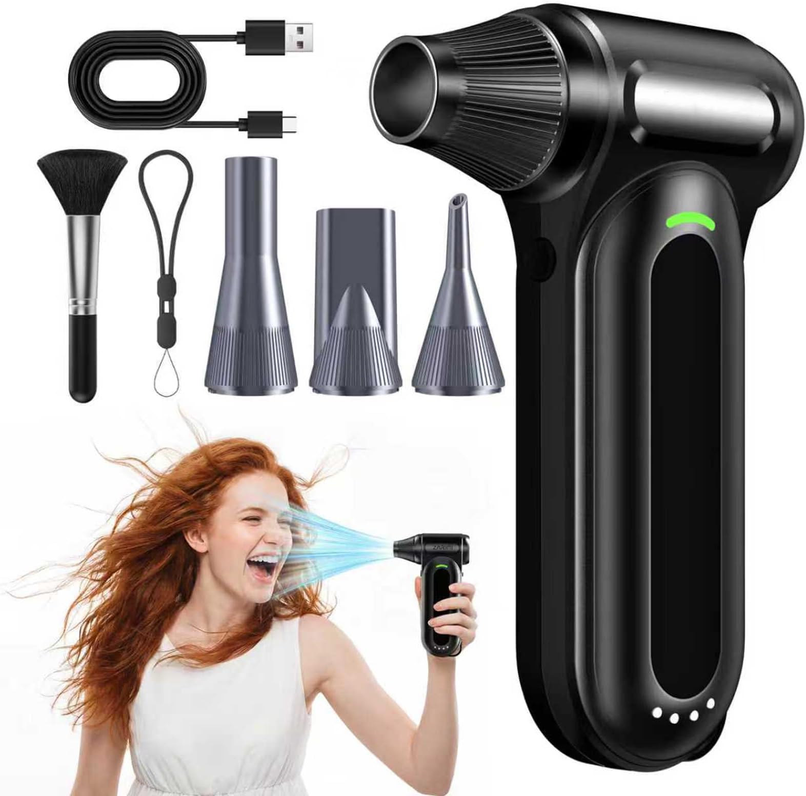 Compressed air Duster - Keyboard Cleaner for Office - no Canned air Duster - Reusable - Good Replacement for Compressed Air Can - Electric air Duster 91000 RPM - Cordless Air Duster 7600 mAh
