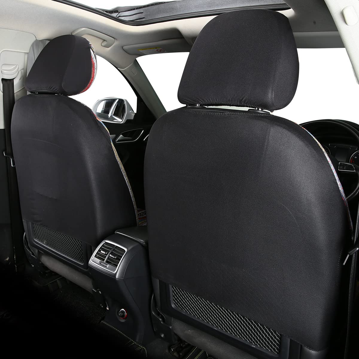 Baja - Set di 4 coprisedili anteriori, traspiranti e lavabili, in tessuto a righe, universali, compatibili con berlina, SUV, camion, airbag