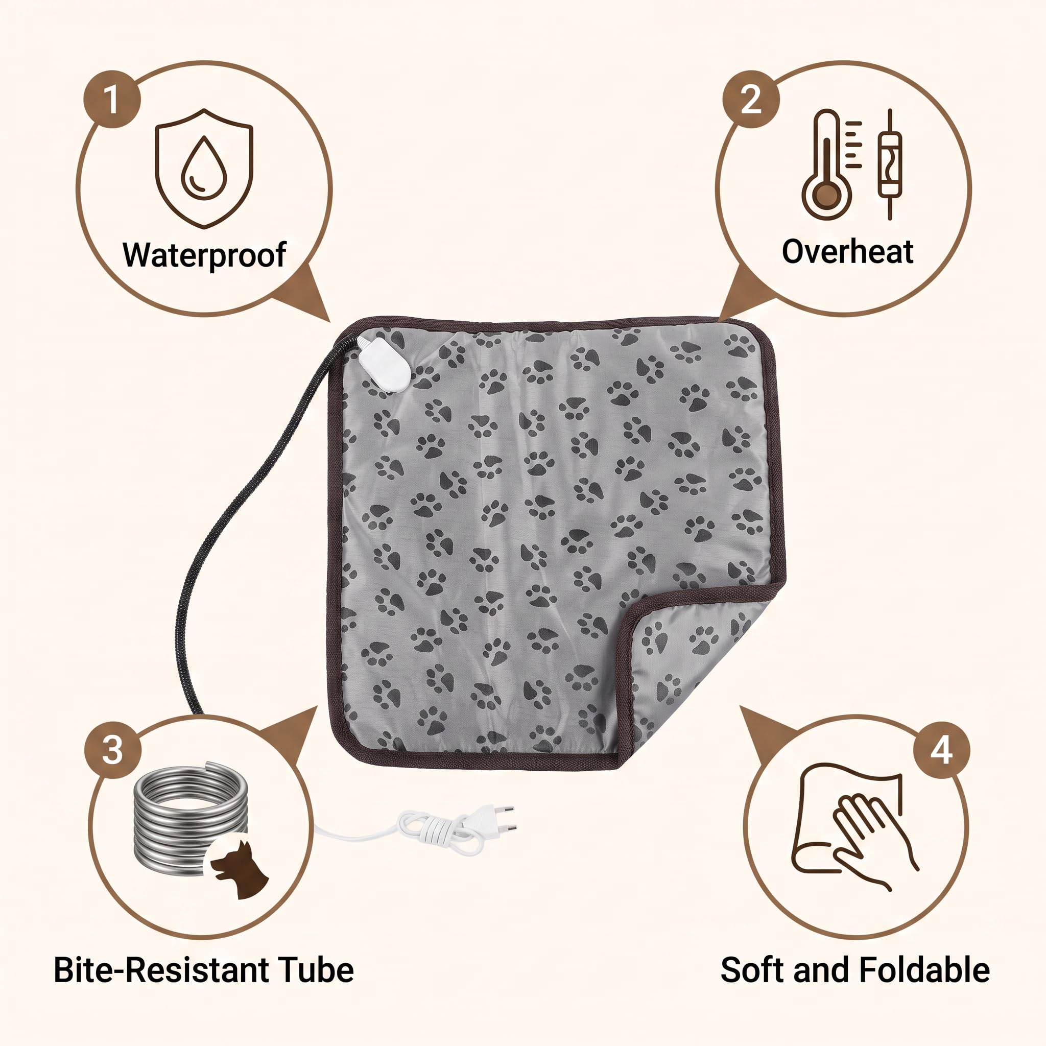 Coussin Chauffant électrique pour Animaux de Compagnie, Tapis Chauffant Imperméable pour Chats et Chiens avec Protection de sécurité Contre la Surchauffe, Tuyau (Empreinte européenne Petite)