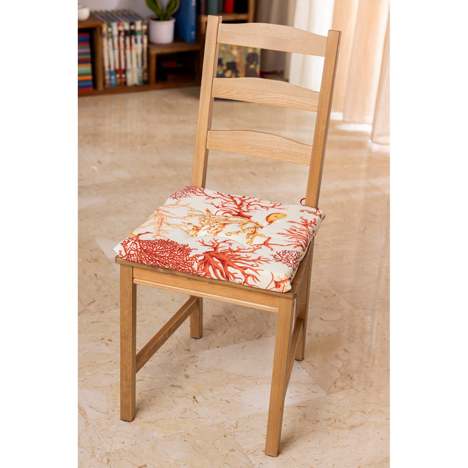 PARAMAISON Cuscini Sedia Corallo 40x40x3,5 cm Set da 6 pezzi Fissaggio con Laccetti