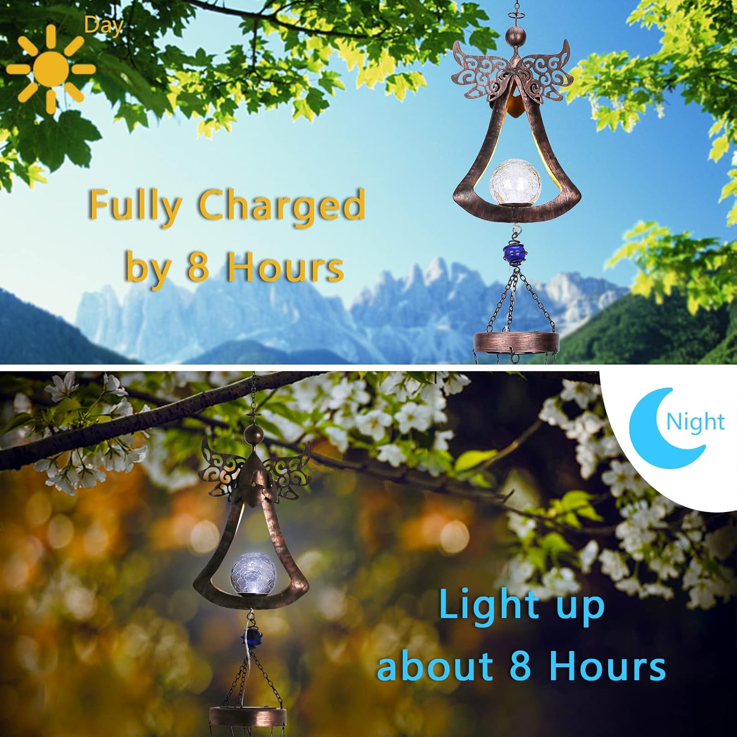 Taman Wind Chime - 42" Angel Solar Lights Wind Chimes Valentine's Day Gift for Outside Crackle Glass Ball LED Decorative Memorial Gift, Aluminum Tubes for Home, Outdoor, Yard, Patio,Garden Decor - Image 6