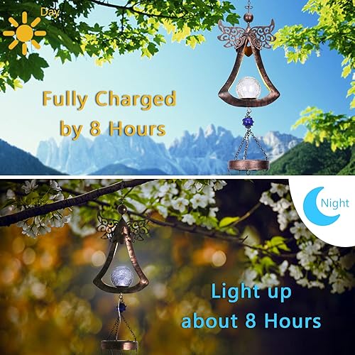 Miniatura 5 de Taman Campanilla de Viento  Luces Solares de Ángel Campanillas de Viento para Exteriores e Interiores, Bola de Vidrio Agrietado LED Regalo