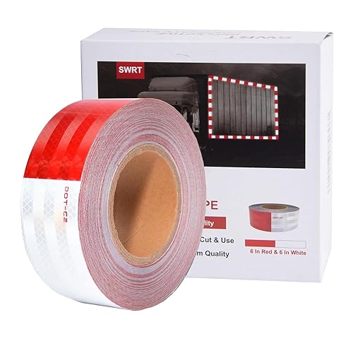 SWRT Cinta reflectante DOT-C2 - 2 pulgadas x 100 pies, rojo y blanco, impermeable, fuerte adhesivo, cinta reflectante para vehículos, remolques,