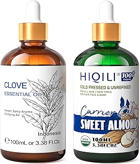 HIQILI Clove Essential Oil and Sweet Almond Oil, 100% Pure Natural for Diffuser - 3.38 Fl Oz
