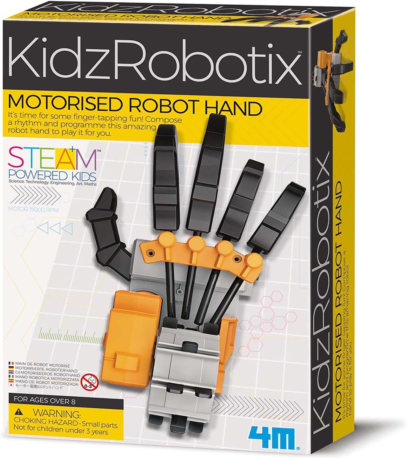 4M: KidzRobotix – Motorized Robot Hand – DIY Building Science Kit, Programmable Drum, Lever-Based Fingers, Precision Gear System, STEM Toy, Kids 8+