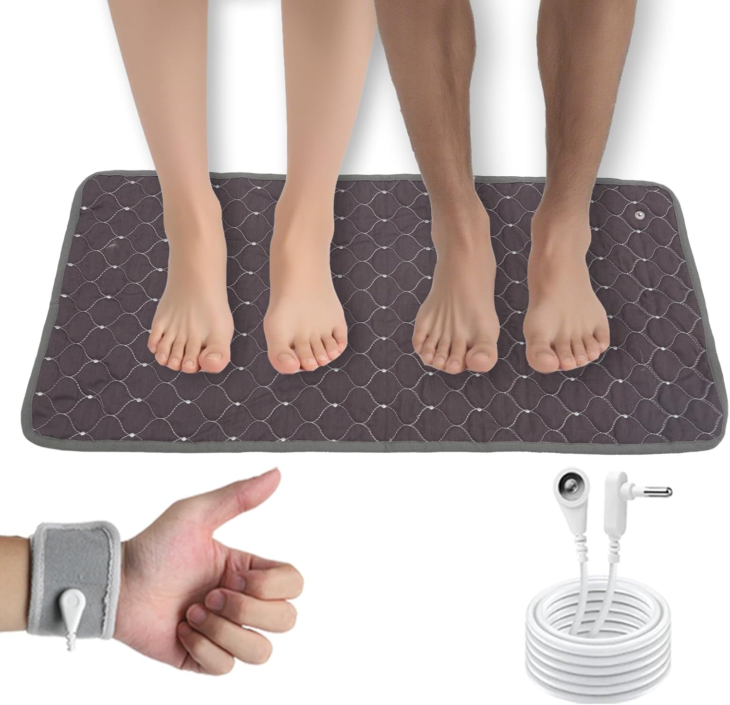 Conductive Metal Fabric Grounding Mat Set with Grounding Wristband and 15ft Cord for Bed/Desk/Floor/Feet - Machine Washable, Healthy Material to Improve Sleep and Wellness