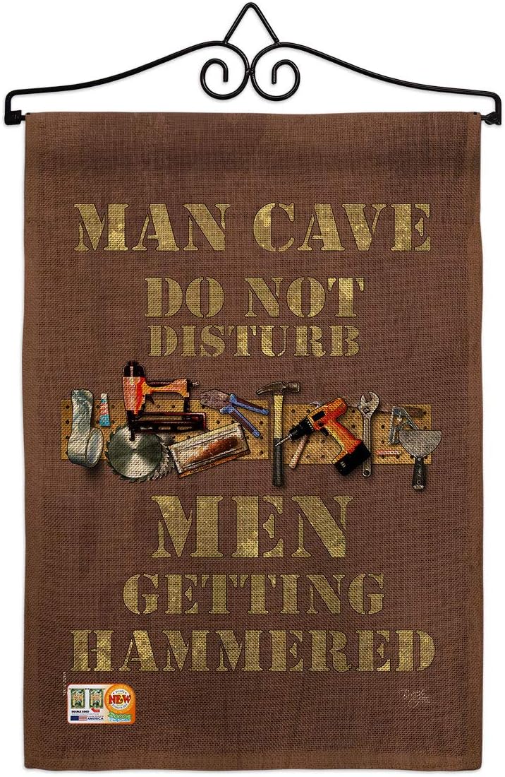 Man Cave Men Getting Hammered Garden Flag Set Wall Holder Sweet Life Expression Spiritual Hope Love Wisdom Support Emotion Postive Small Gift Yard House Banner Made In USA 13 X 18.5