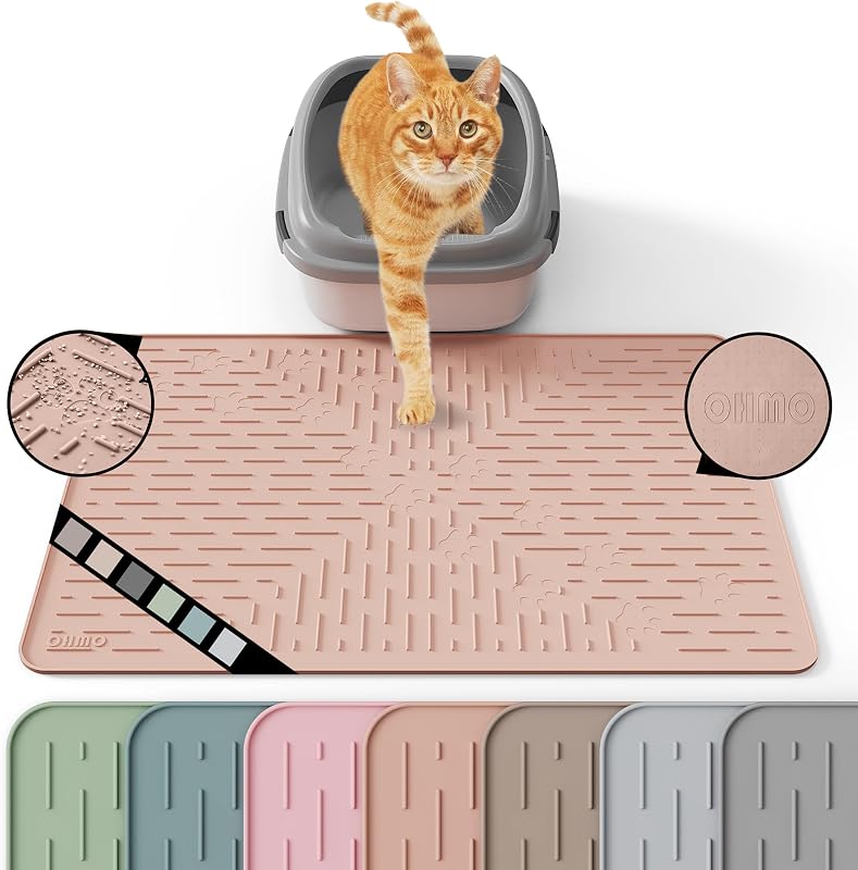 Tapete de Silicone para Caixa de Areia de Gatos OHMO com Ranhuras Coletoras Coral 60 x 40 cm