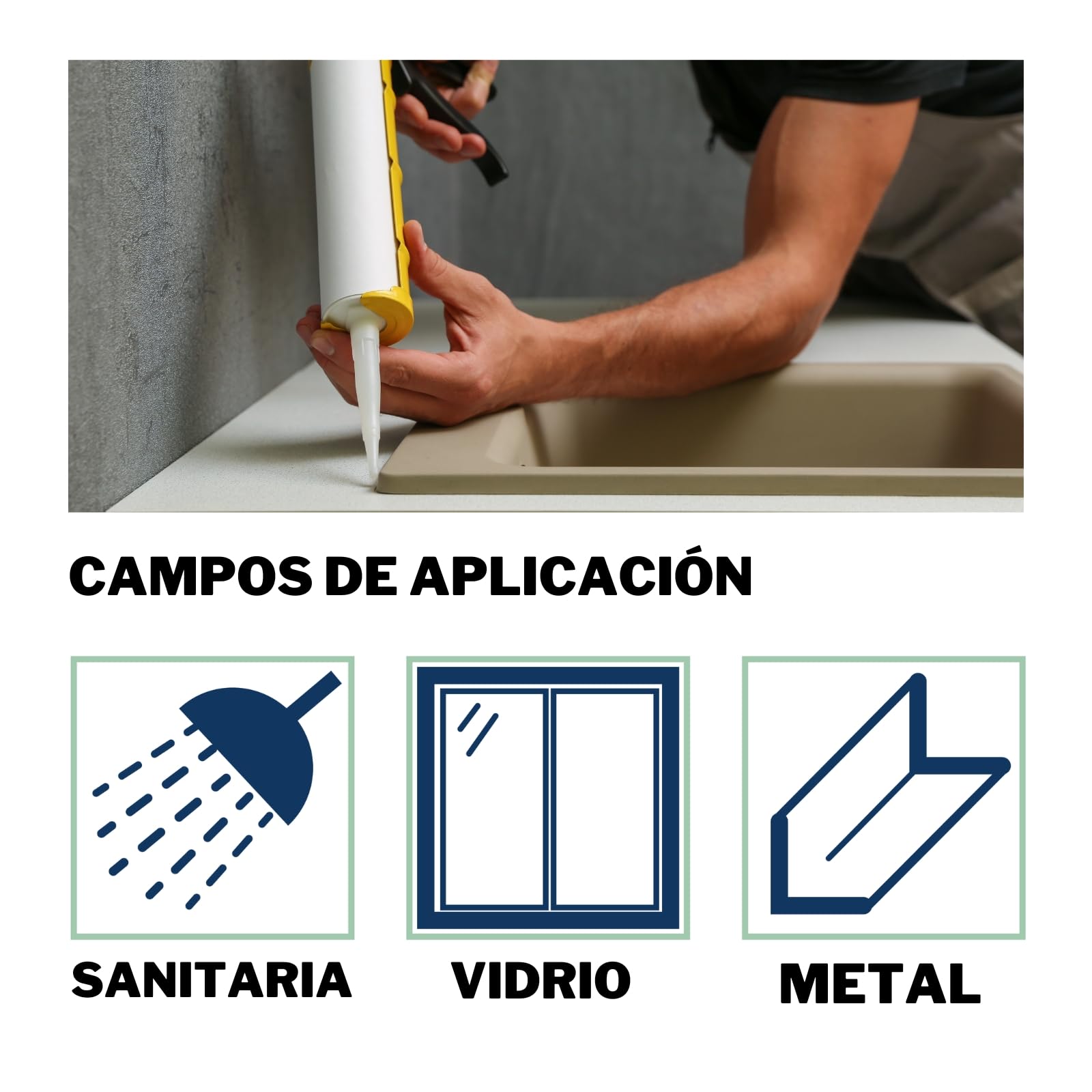 SAB24 - Silicona sanitaria básica elástica, resistente al moho, para baño, cocina, ducha, habitaciones húmedas, cartucho de 300 ml (gris, 48)
