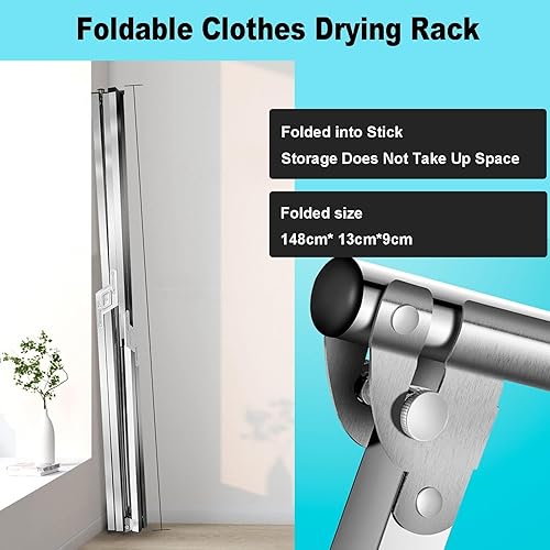 Miniatura 5 de Space-Saving Foldable Stainless Steel Drying Rack, Adjustable 59in Laundry Rack for Extreme Stability, Easy Storage Clothes Dryer (150cm94in)