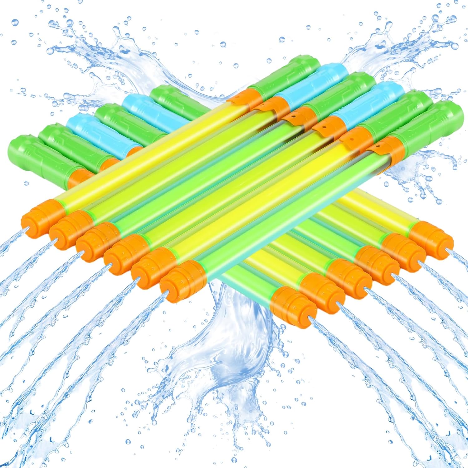 Jexine 72 Pcs Summer Water Guns Bulk 17 Inch Colorful Plastic Water Shooters Pool Toys for Outdoor Swimming Pool Backyard Beach Sand Party Fighting Play Game (Yellow,Blue,Green)