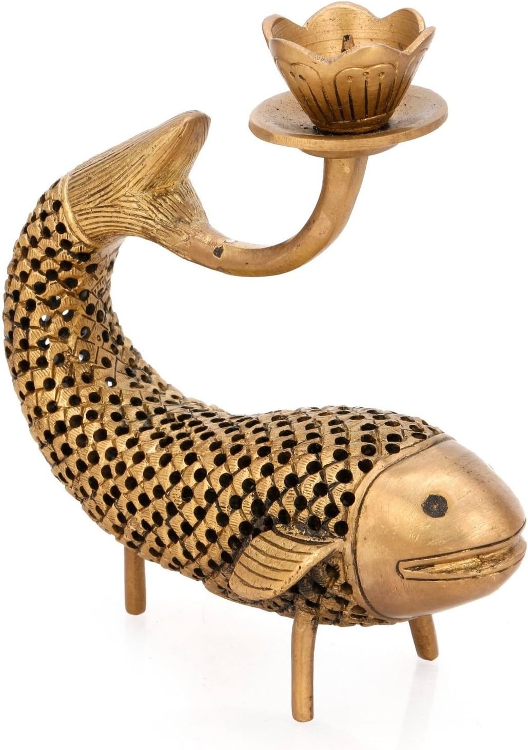 CraftVatika Fish Candle Stand Brass Sculpture Indian