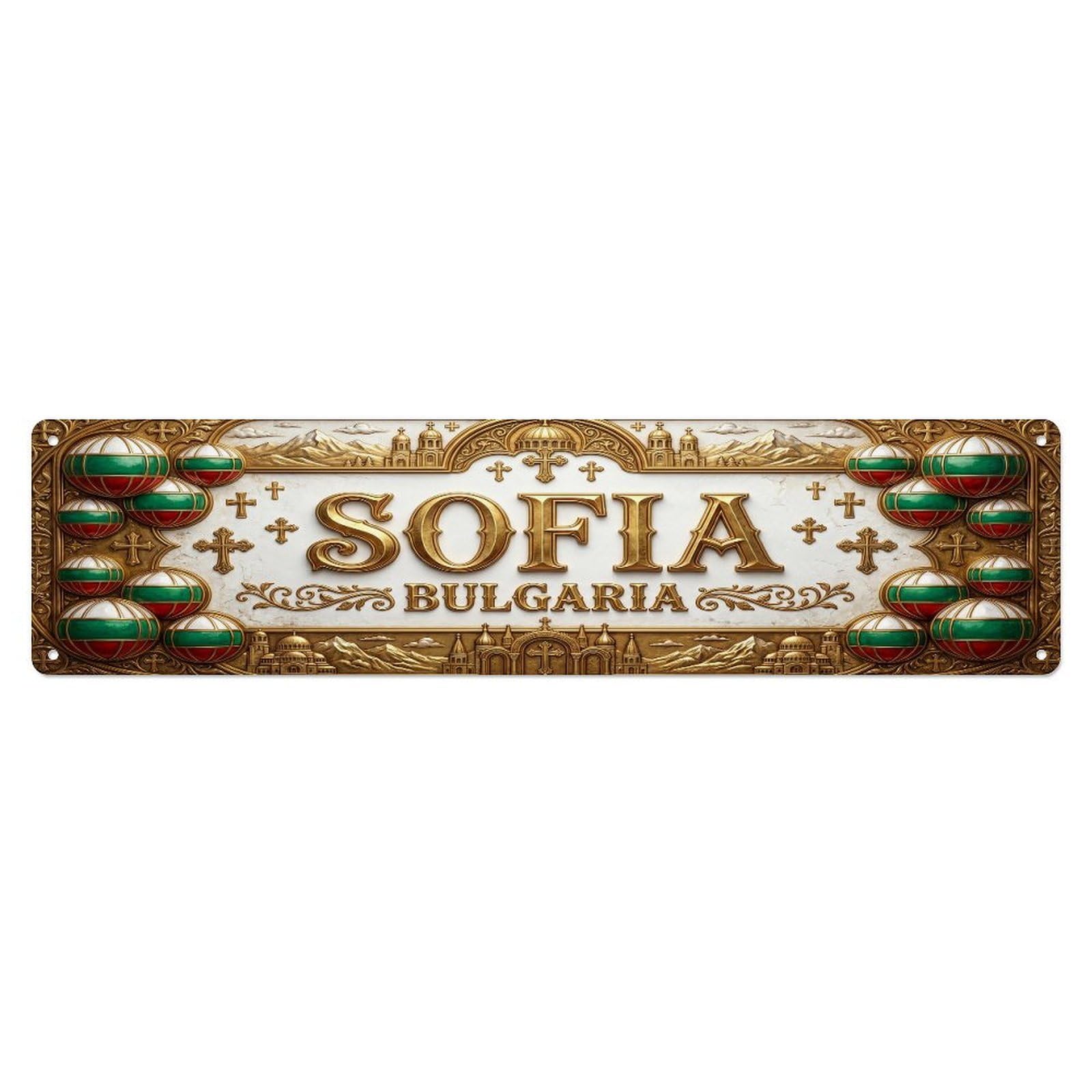 Vintage Sofia Bulgaria Flag Pattern Metal Tin Sign