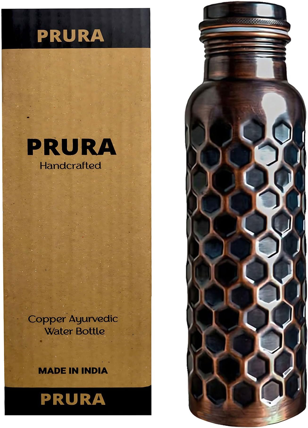 Copper Water Bottle Diamond Black Pure Copper Bottle Yoga Water Bottle Ayurveda Health Benefits Leak Proof (900ml/30oz, Design 10)
